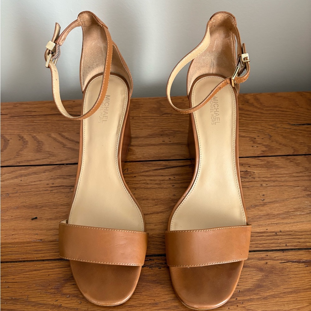 MICHAEL Michael Kors Tan Leather Ankle Strap Heels